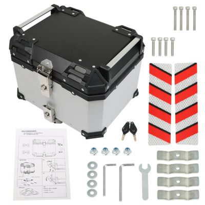 45L Aluminum Motorcycle Top Case Lock Trunk Luggage Tour Tail Box Storage Silver