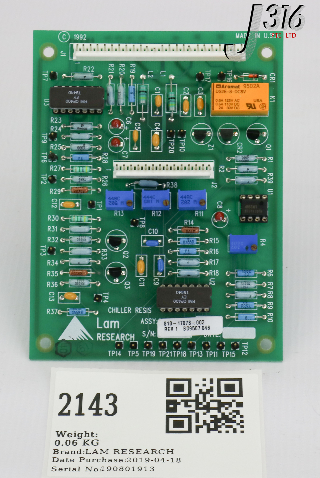 2143 LAM RESEARCH PCB CHILLER RES. CERT 810-17078-002