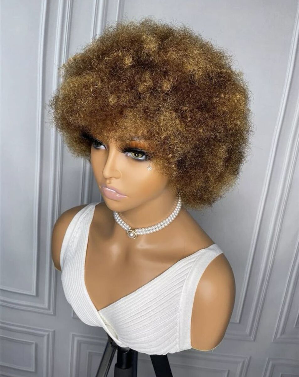 Perruque Afro Bouclé Frisé Femme Naturelle Brun Foncé Chatain Wig Courte  15cm