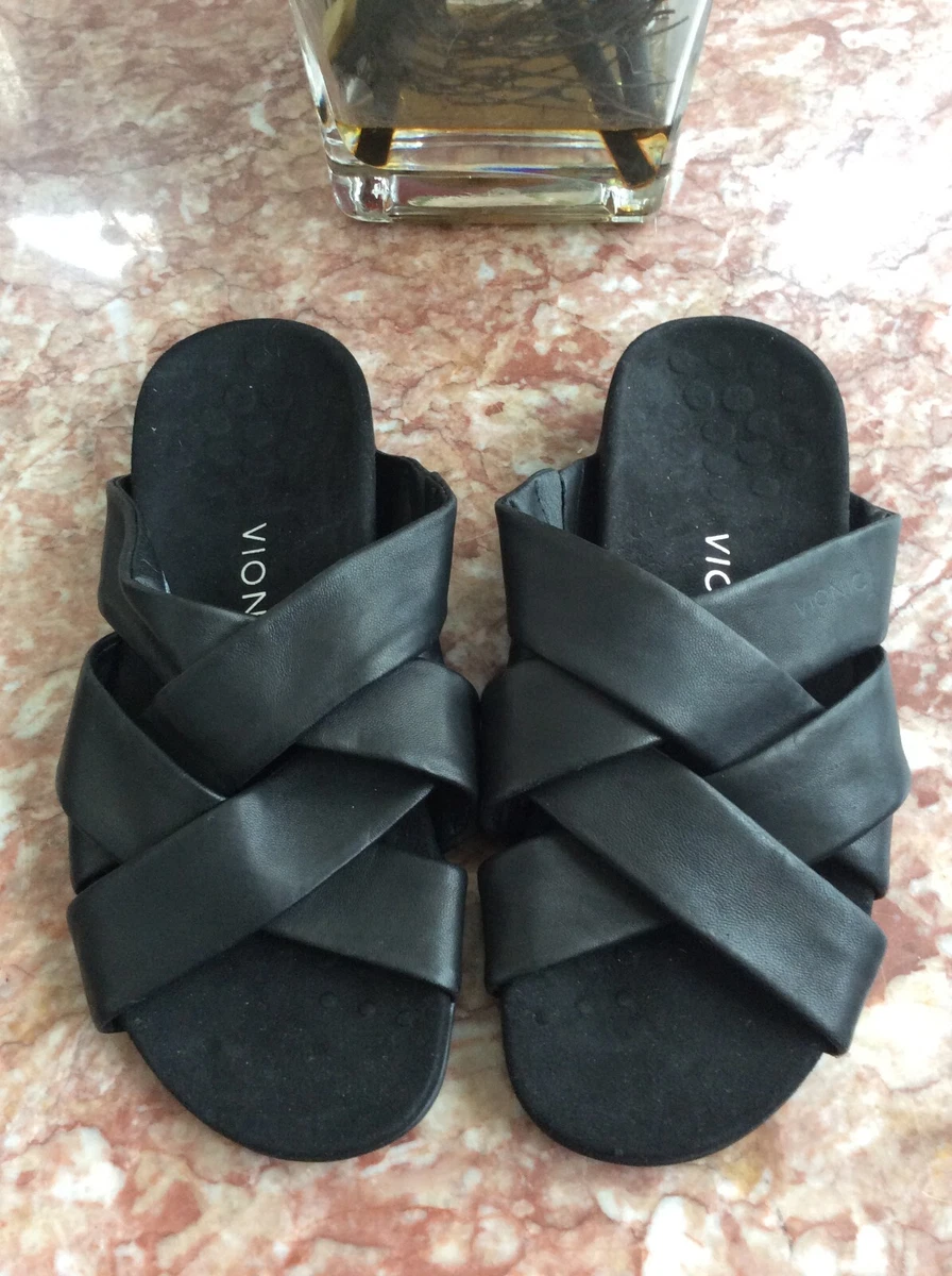 Vionic Rest Juno Women s Black Leather Slide Sandal Size 7 EUC
