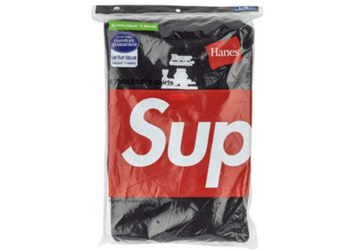 T shirts sans étiquette Supreme Hanes (lot de 3) noirs
