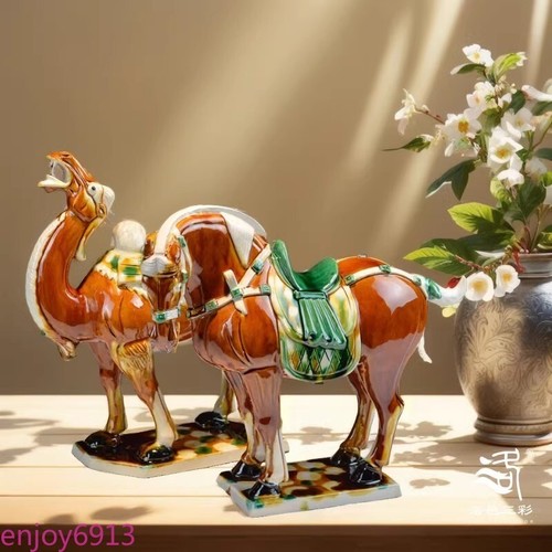 Tang Tri-Color Cerámica Esmaltada Feng Yanlu Cerámica Caballo Figura Estatua Colección - Imagen 23 de 24