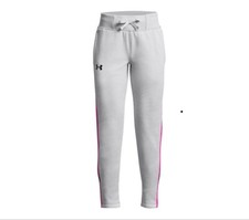 Under Armour Girls Armour Fleece Pants, Halo Grey Heather/ Rebel Pink, Large