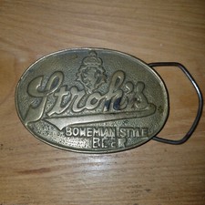 Strohs Beer Promo Belt Buckle Bohemian Style Vintage 70s Brass Taiwan ROC