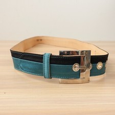 DOLCE GABBANA Belt 34 85 Italian Leather Dress Luxury Blue Satin Silver Buckle M