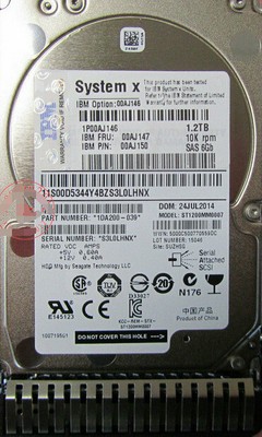   SAS HDD 1.2TB 10k SAS 6G SFF FRU 00AJ147 00AJ146 PN 00AJ150 without tray #F13