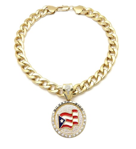 HIP HOP ICED PUERTO RICO MEDAL PENDANT 11mm 18" 20" CUBAN CHOKER CHAIN NECKLACE - Picture 12 of 18