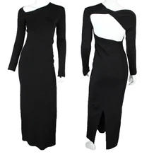 THE ROW $1,990 Black Tight-Knit Back Cut-Out LONDRINA Maxi Sheath Dress S