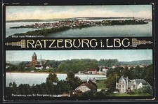 Postcard Ratzeburg, view from the water tower, view of St. Georgsberg ge 