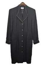 Kasper ASL Dress Womens 12 Black Gold Trim LongButton Front Career Dressy Office