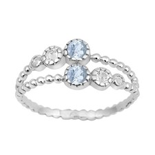 3MM Round Aquamarine 925 Sterling Silver Beaded Rope Bezel Set Women Ring
