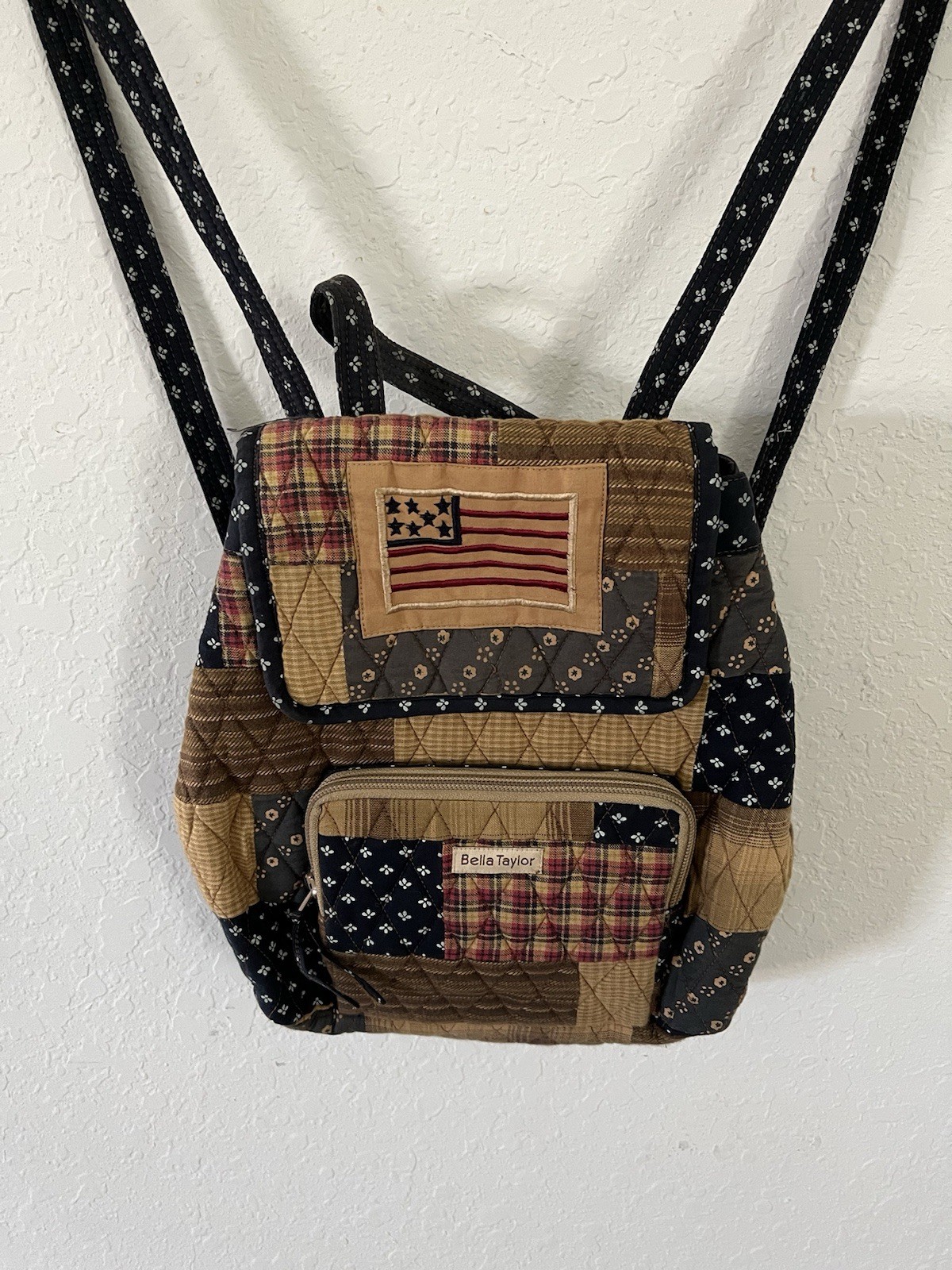 Bella Taylor Quilted Patchwork Flag Backpack 100%… - image 1