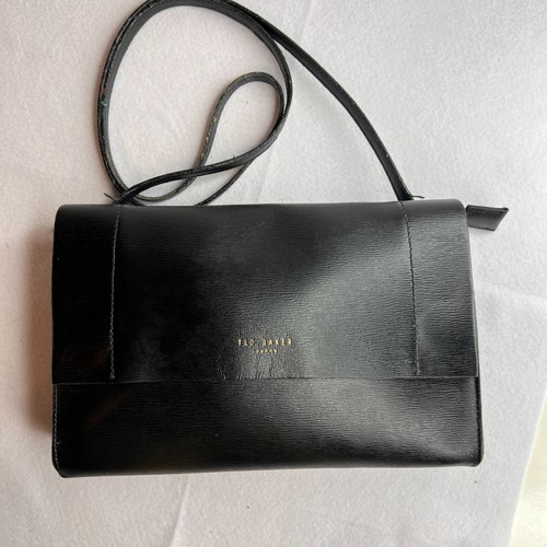 Ted Baker Black Textured Leather Crossbody Bag Gold Hardware Shoulder Purse