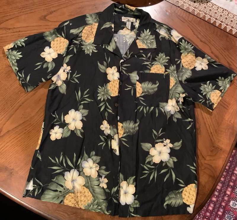 Caribbean Joe Hawaiian Shirt Mens L Silk Blend Pineapple Floral  Camp Col Aloha