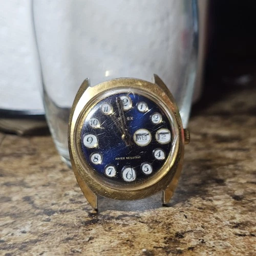 Vintage Timex Marlin Mechanical Day Watch Gold Tone – 1960s/70s – As Is