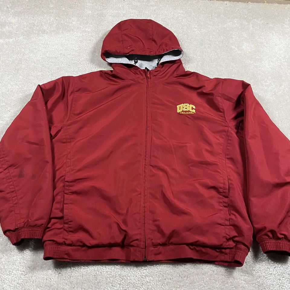 Jaqueta Trojans Masculina Antiga USC Vermelha NCAA Futebol com Capuz Zíper Completo Forrada de Lã - Imagem 2 de 4