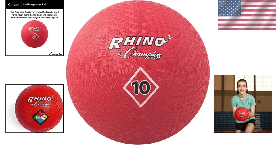 Bola de playground Champion Sports salto alto - Bola vermelha durável 10" para todas as idades - Imagem 2 de 4