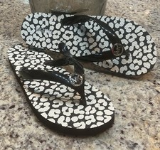 MICHAEL KORS WOMEN Sz 8 M BLK/WHITE-SILVER MK LOGO FOOTBED FLIP FLOPS MSRP 45NEW