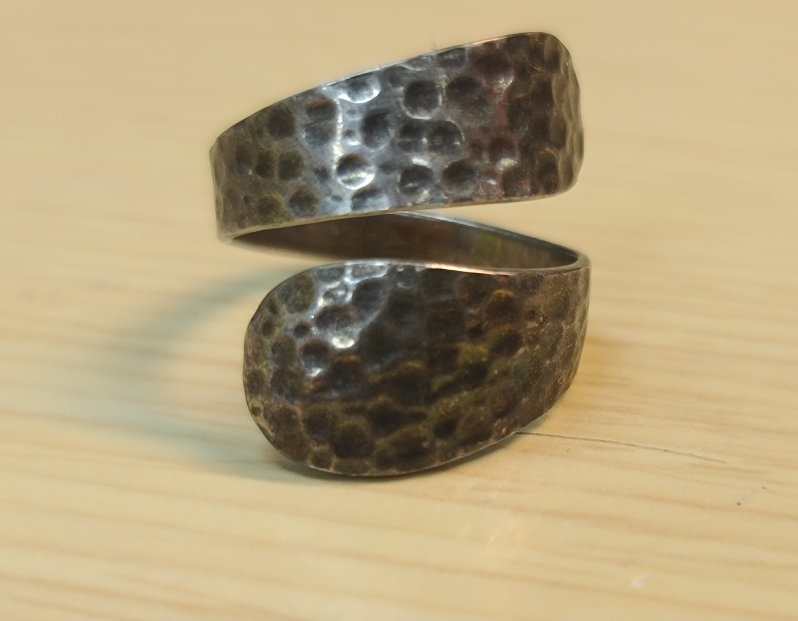 Sterling 925 Solid Silver Hammered Bypass Ring Ad… - image 13