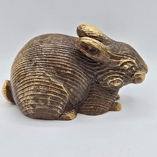 Rabbit Hare Figurine Wood Hand Carved Sculpture Vtg Bunny Easter Signed 80s