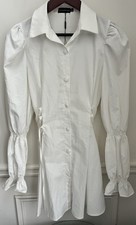 Pretty Little Thing White Long Sleeve Draw String Waist Shirt/Dress Size 8