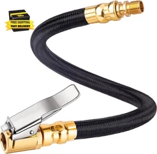 12'' Tire Inflator Extension Hose, Tyre Pump Clip-On Air Chuck Adapter for Quick