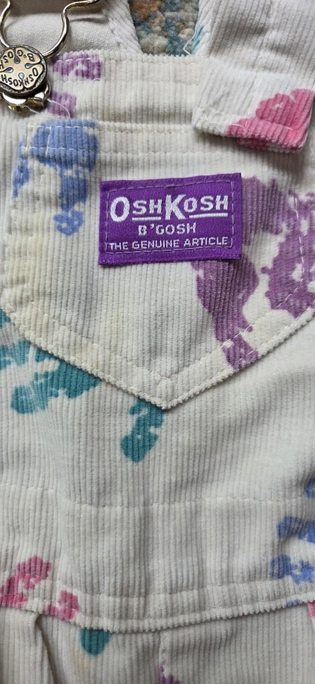 Mono vintage OshKosh B'Gosh Vestbak estampado a mano blanco talla 18M pana EE. UU. Foto 4 de 4