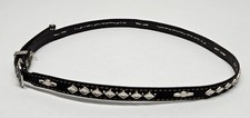 Western Style Black Leather Hatband Silver Toned Diamond Shaped Made In Mexico