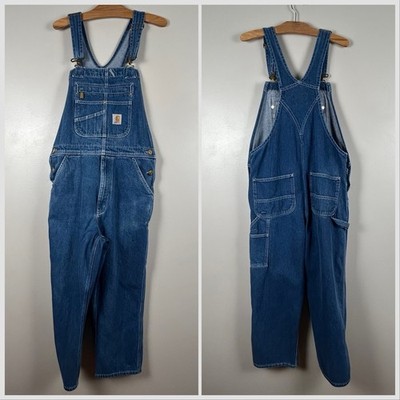 Vintage Carhartt Men's Blue Denim Overalls 32x28 American Workwear Carpenter