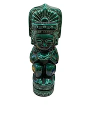 Kahlua Green Ceramic Tiki Mayan Totem Decanter Bottle Mexico 1937 w Label EMPTY