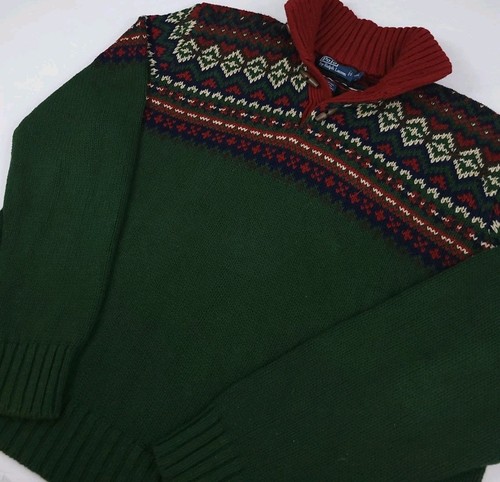 Vintage Polo Ralph Lauren Baumwolle Leinen Mehrfarbig Muster Strick Pullover Knebel RL - Bild 2 von 6