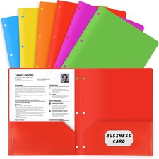 Plastic Pocket Folders, 3 Hole Punch, Heavy Duty, 6-Pack