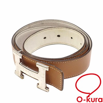 Hermes Constance Leather Belt Men'S Brown White 85Cm Reversible