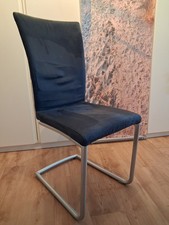 Stuhl Freischwinger hoch, Faux-Wildleder dkl.blau, Gestell Metall grau, GEBR.