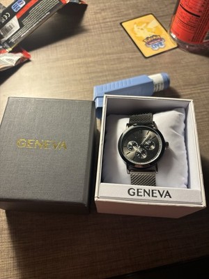 Geneva Men's Black Analog Quartz Wristwatch 40mm Stainless Mesh Band w/ Box