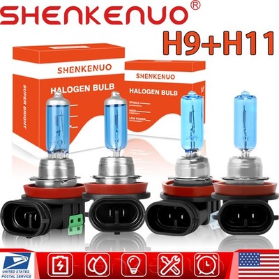 4Pcs H9 H11 Halogen Headlight Super Bright Bulbs Kit 4200K White High Low Beam