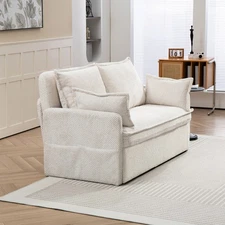 Convertible Sleeper Sofa Bed Loveseat Sofa w/ Pull Out Bed & USB Port White/Gray