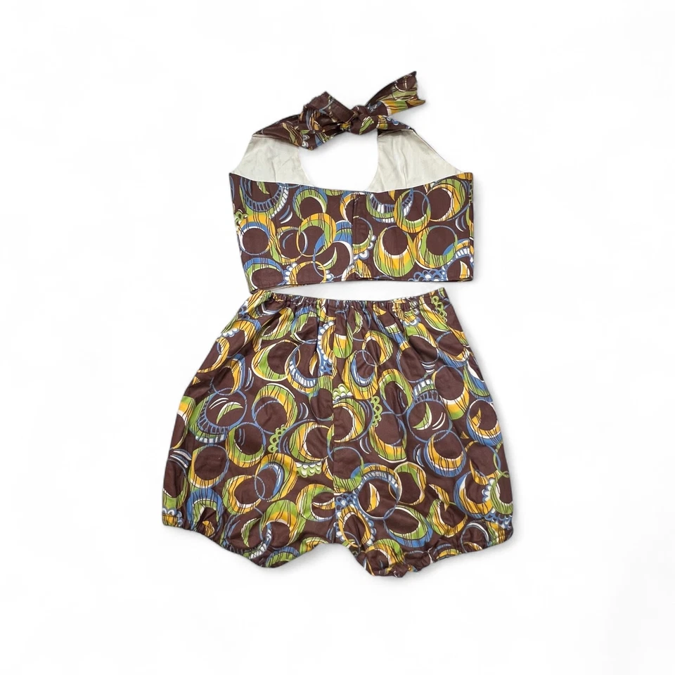Conjunto de Disfraz Infantil Vintage 2 Piezas Halter Top y Pantalones Cortos Burbuja, Talla 5/6 Estampado Mod Foto 4 de 4