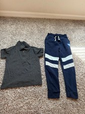 kidpik Boys Small Outfit Gray Zip Neck Top and Navy Jogger Pants Set 7/8