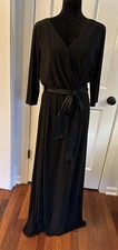Chaps by Ralph Lauren Black Long Sleeve Maxi Dress Cocktail Size 16 Satin Belt