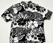 Vintage Jams World Black White Floral Print Hawaiian SS Button Shirt Mens L