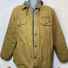 Dickies Hooded Jacket Duck Brown Canvas Men's Zip Lined Buttons Size 2XL Work