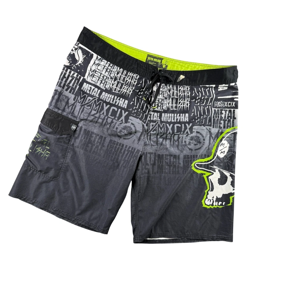 Pantalones Cortos De Colección Metal Mulisha Hombres 44 Negro Calavera Sueltos Y2K Retro MMA Raro Foto 2 de 4