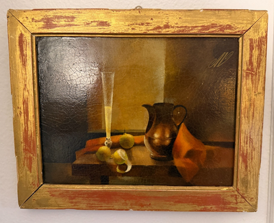 #ad Antique Original Oil on Board Signed AV Framed Still Life $495.00