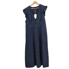 Quince Vintage Wash Tencel Button Front Midi Dress Midnight Blue XL