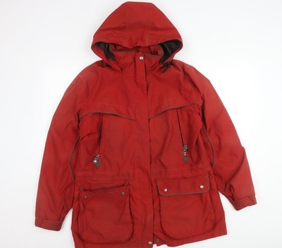 Aigle Damen Parka Jacke Mantel rot M Kapuze durchgehender Reißverschluss Taschen