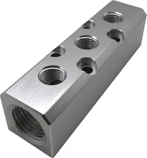 3 Way Pneumatic Manifold Air Distribution Block, G1/2 Supply Port, G1/4-Inch Out