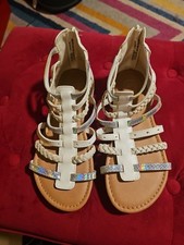 Wonder Nation Girls Size 4 Gladiator Sandals White Silver Metallic Glitter