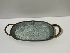 Galvanized Metal Oval Tray with Rustic Handles Farmhouse Style Decor