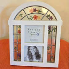 Malden Decorative Pressed Flowers Painted Wood  Glass Picture Frame 2"x2" 